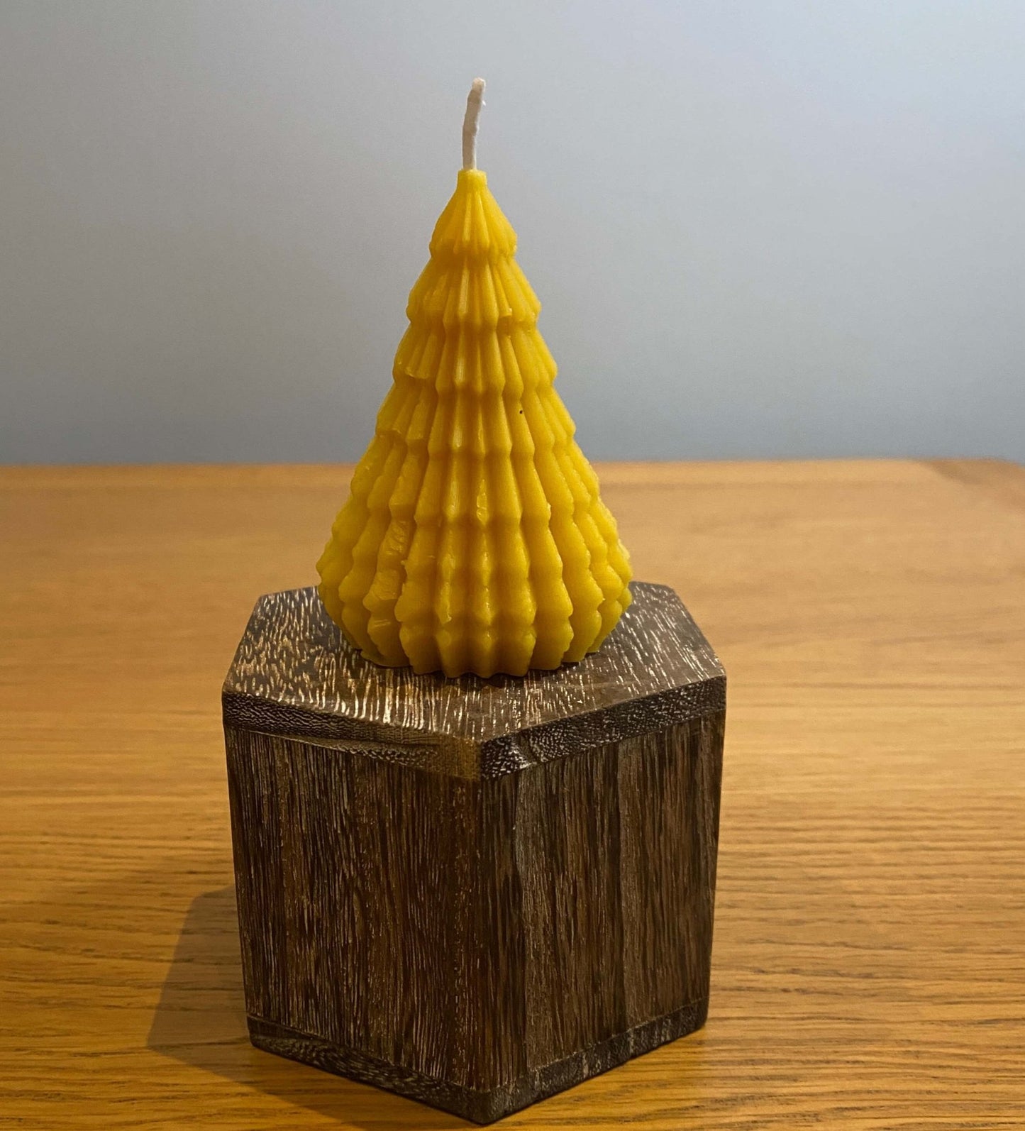 Natural Pure Beeswax Tree Candle – Pure Welsh Beeswax, Handmade, Clean Burning, Non - Toxic, Contemporary Christmas Candle, Unique Gift, Made in Wales - Mêl Llŷn