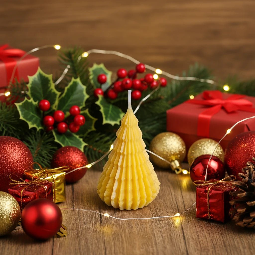 Natural 100% Beeswax Tree Candle – Pure Welsh Beeswax, Handmade, Non - Toxic, Christmas Tree Candle - Mêl Llŷn