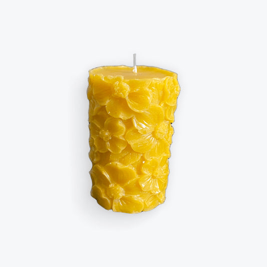 Natural 100% British Beeswax Flowery Overlap Handmade Candle 260g - Mêl Llŷn