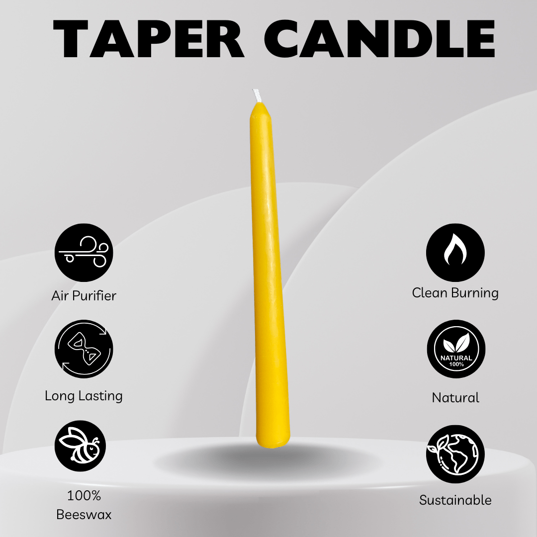 Pair of Handmade Taper Beeswax Dinner Candles - Mêl Llŷn