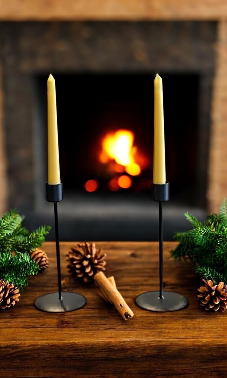 Pair of Handmade Taper Beeswax Dinner Candles - Mêl Llŷn