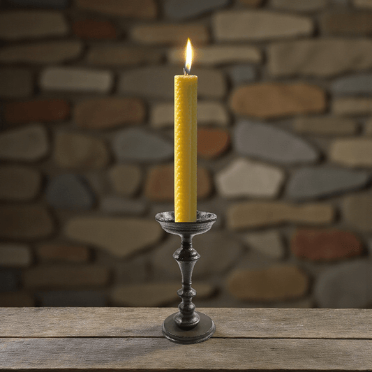 Pair of Yellow Rolled Beeswax Candle — 20cm tall x 3cm - Mêl Llŷn