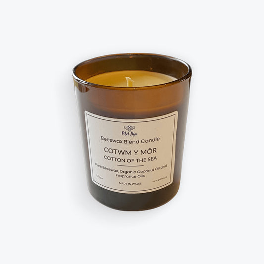 Cotwm y Môr (Cotton of the Sea) – Beeswax & Coconut Blend Candle (20cl) - Mêl Llŷn