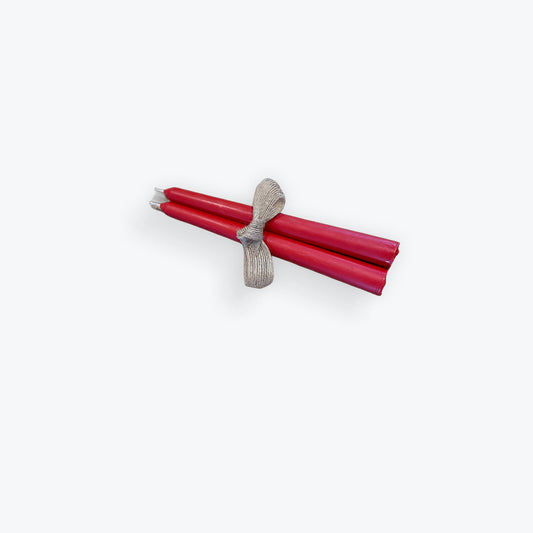 Pair of Red Non Toxic Taper Beeswax Dinner Candles - Mêl Llŷn